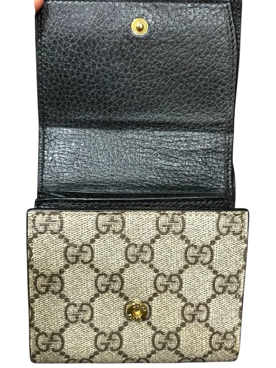 Gucci GG Marmont Compact Wallet Black Leather GG Supreme Canvas - Picture 12 of 15